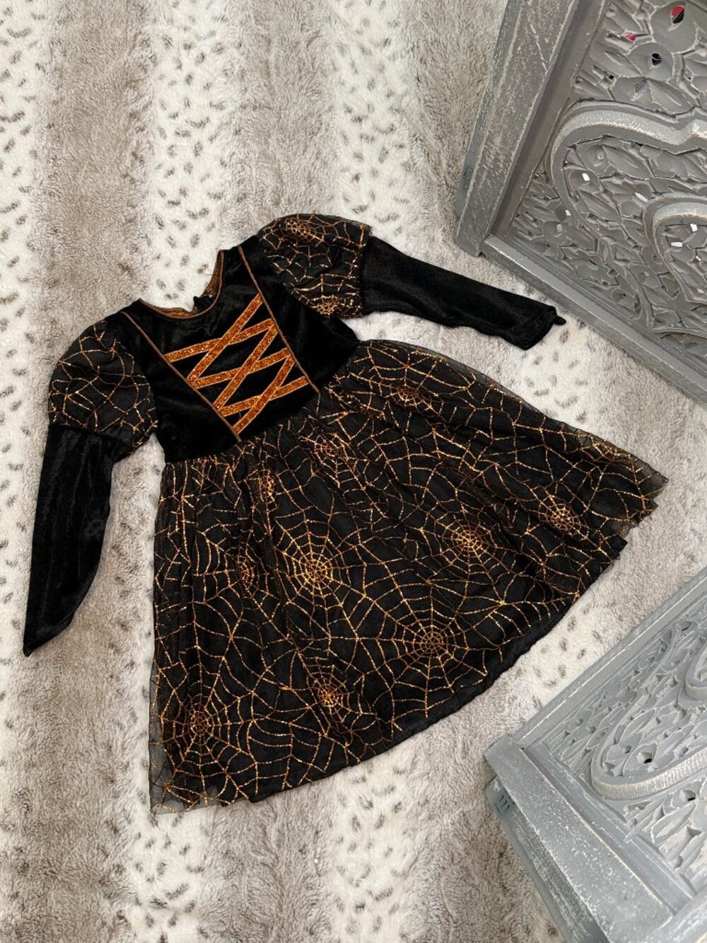 Hallow's Eve black sparkly orange spiderweb dress girls 2T witch Halloween party